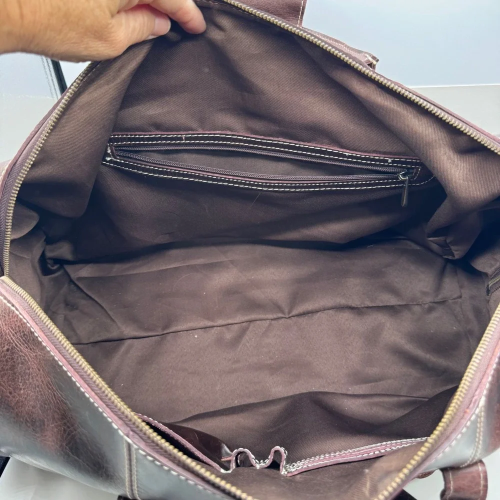 Rustic Town Leather Duffel Bag Dark Brown Weekender Travel Carry On Luggage Tag